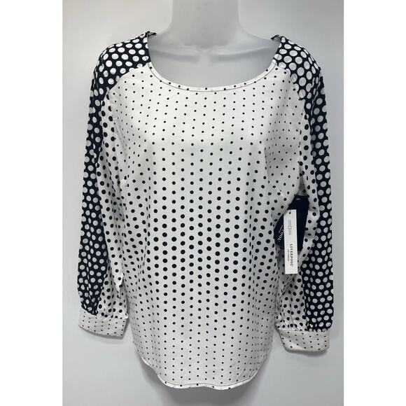 NWT Liverpool Los Angeles Women Black/ White Polka Dot Long Sleeve Blouse Size M - Picture 1 of 9